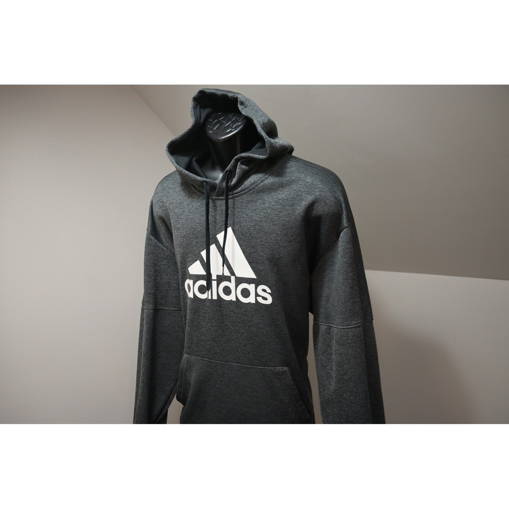 Adidas Hoodie Mens 2XL Gray Pullover Graphic Tech Fleece Activewear Excellent